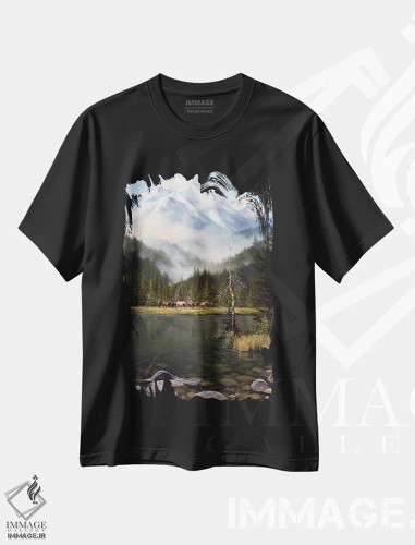 تیشرت مشکی طرح دار وقتی مه به آرامی بالا می رود، دکور کلبه و لژ اثر جک سورنسن | فروشگاه ایماژ