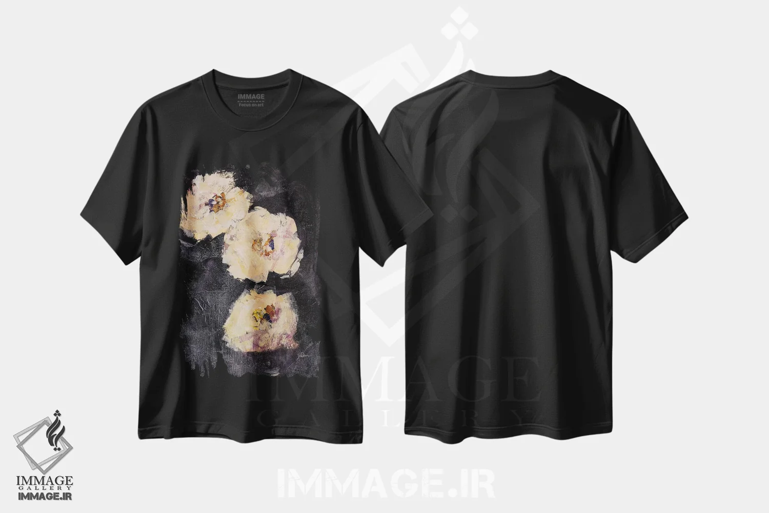 تیشرت مشکی طرح دار تزئین ۱، هنر فاخر معاصر اثر جولیان اسپنسر | فروشگاه ایماژ
