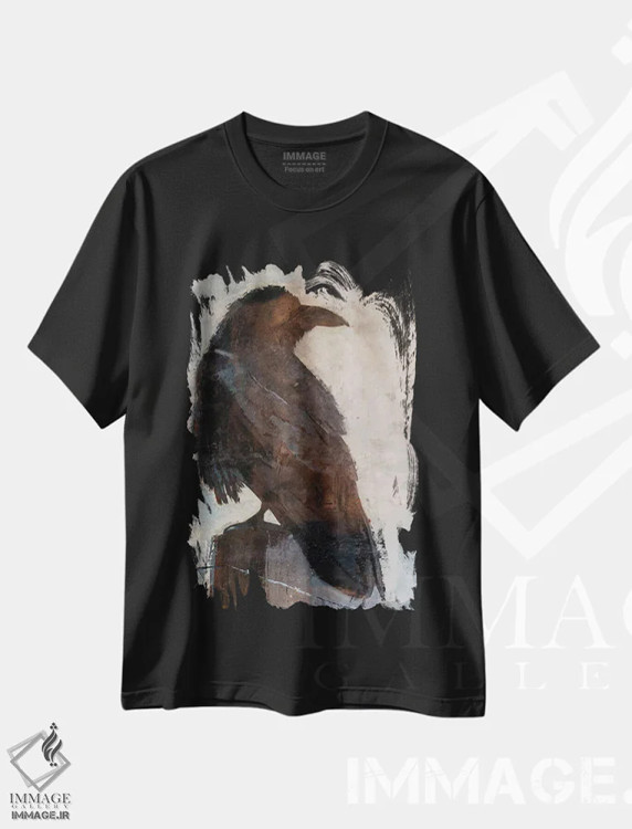 تیشرت مشکی طرح دار کلاغ سیاه، هنر فاخر معاصر اثر جولیان اسپنسر | فروشگاه ایماژ
