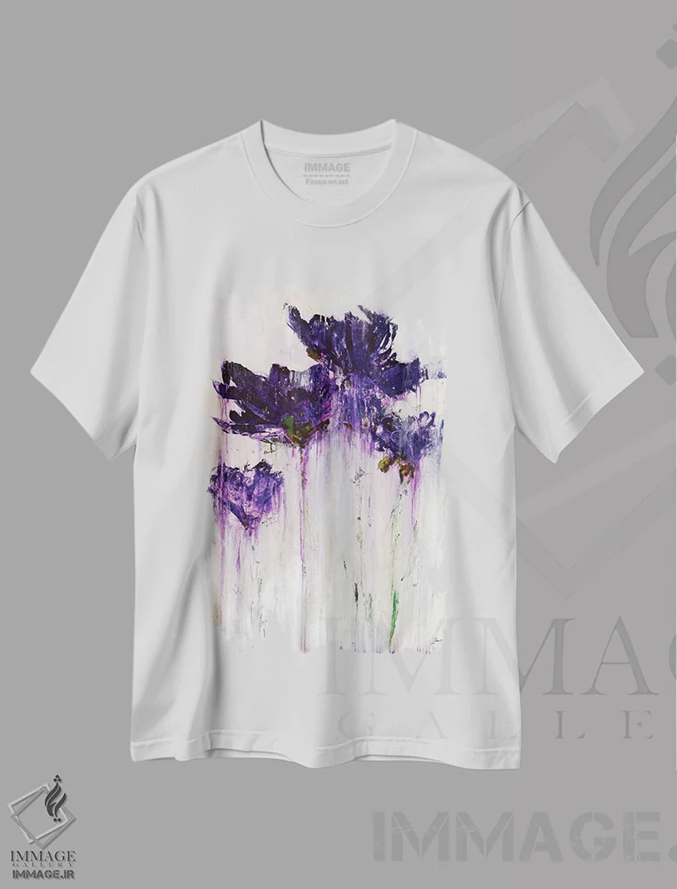 تیشرت سفید طرح دار فواره گل ها، آبستره اثر جولیان اسپنسر | فروشگاه ایماژ