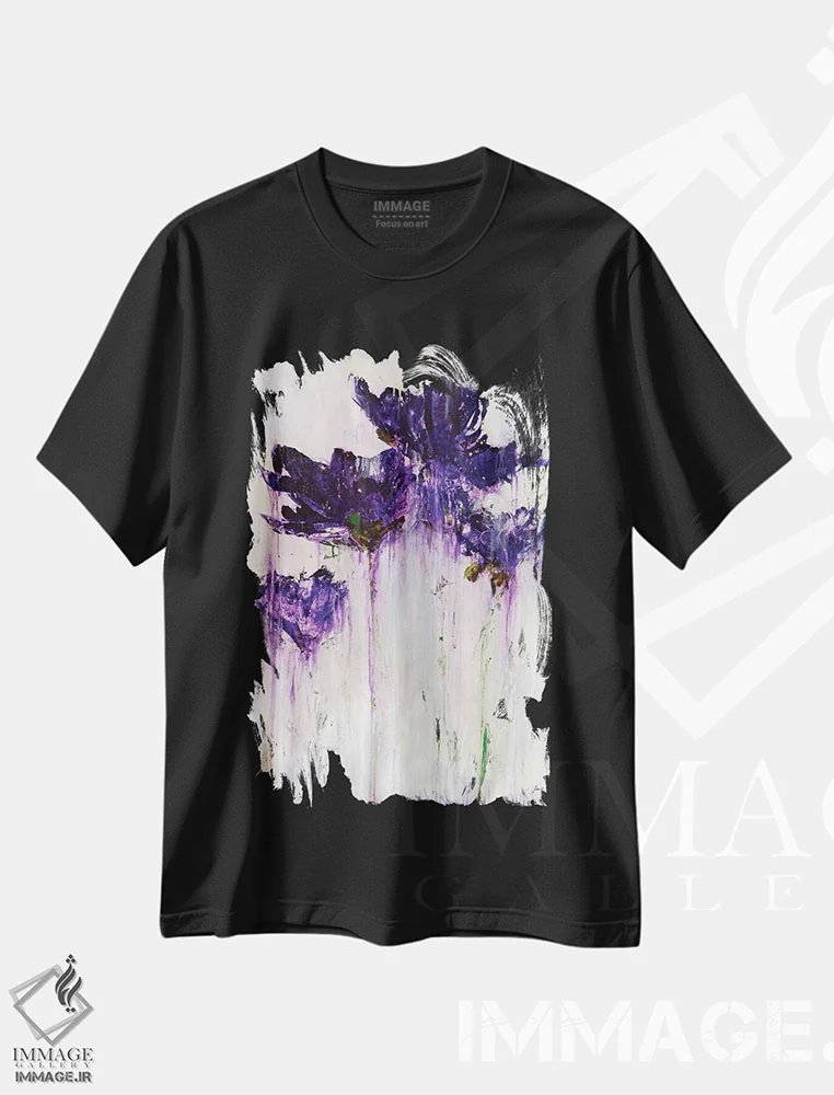 تیشرت مشکی طرح دار فواره گل ها، آبستره اثر جولیان اسپنسر | immage.ir