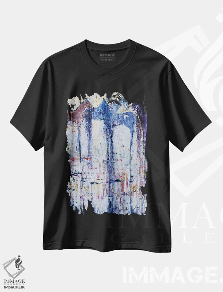 تیشرت مشکی طرح دار آپالوسای آبی، آبستره اثر جولیان اسپنسر | immage.ir