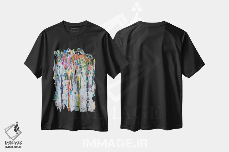 تیشرت مشکی طرح دار شاخه های درخشان اثر جولیان اسپنسر | فروشگاه ایماژ