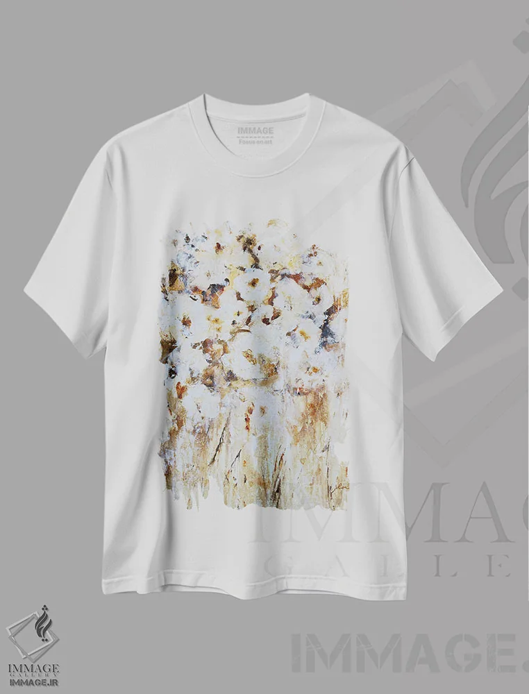 تیشرت سفید طرح دار دستهٔ فراوان، آبستره اثر جولیان اسپنسر | immage.ir