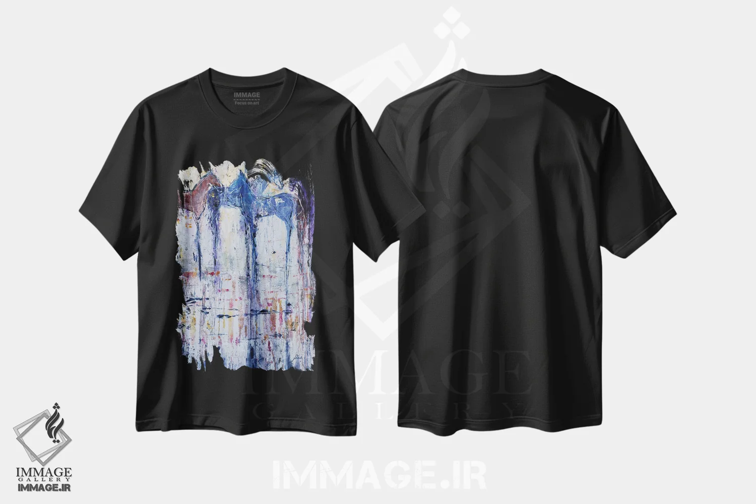 تیشرت مشکی طرح دار آپالوسای آبی، آبستره اثر جولیان اسپنسر | immage.ir