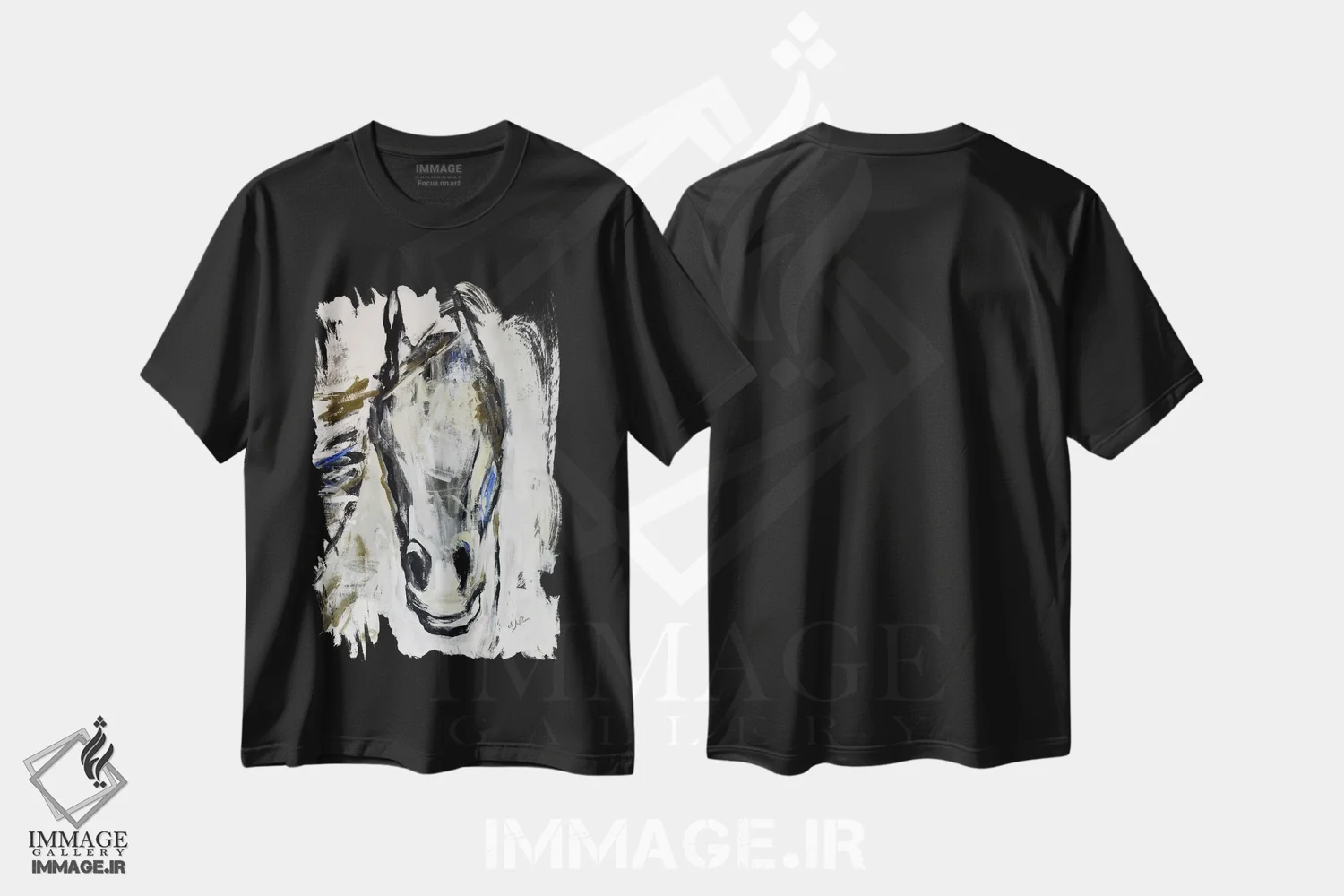 تیشرت مشکی طرح دار اسب پیکاسو I، هنر فاخر معاصر اثر جولیان اسپنسر | فروشگاه ایماژ
