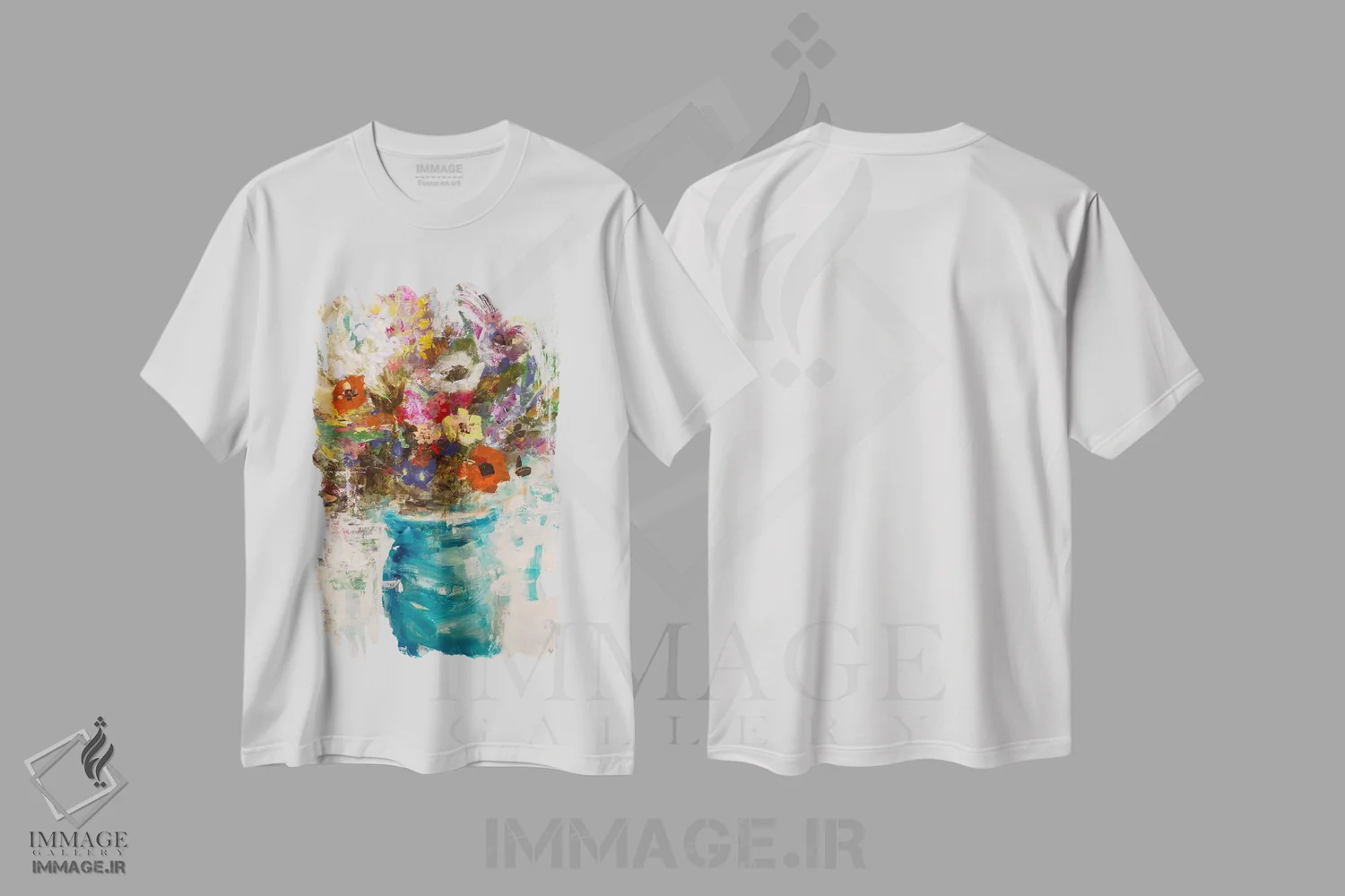 تیشرت سفید طرح دار مطالعه گلدان، دکور معاصر اثر جولیان اسپنسر | فروشگاه ایماژ