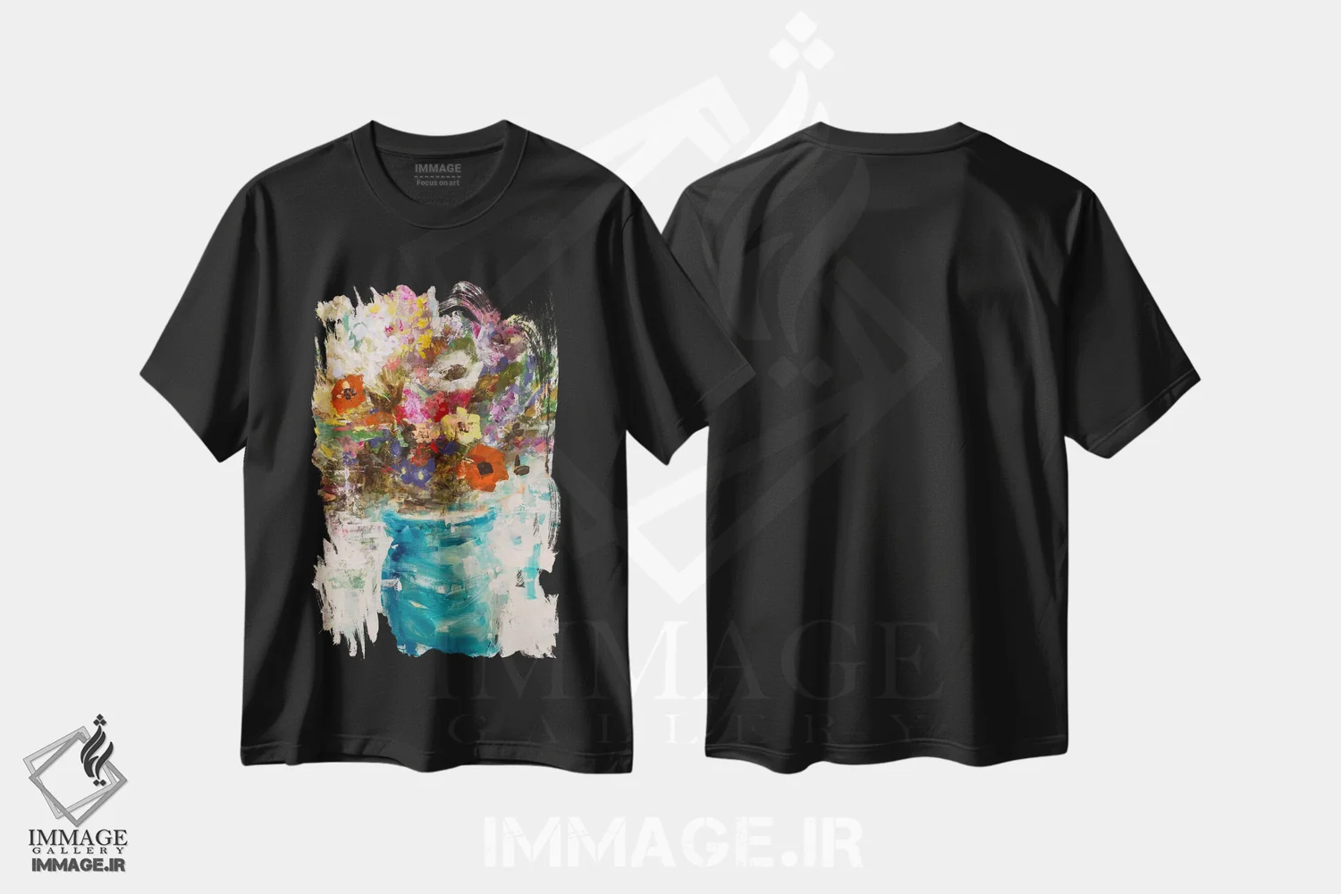 تیشرت مشکی طرح دار مطالعه گلدان، دکور معاصر اثر جولیان اسپنسر | immage.ir