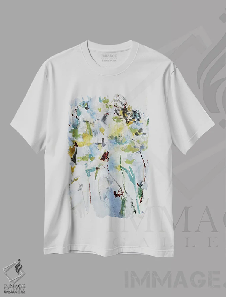 تیشرت سفید طرح دار نور گلدار I، آبستره اثر جولیان اسپنسر | immage.ir