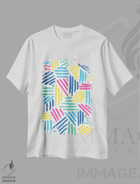 تیشرت سفید طرح دار راه راه نقاشانه I، آبستره اثر جسیکا ویبل | فروشگاه ایماژ