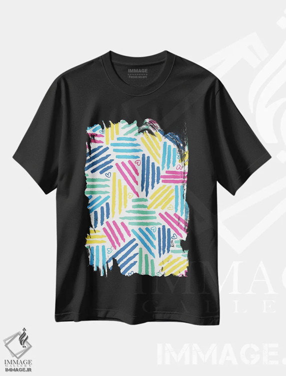 تیشرت مشکی طرح دار راه راه نقاشانه I، آبستره اثر جسیکا ویبل | immage.ir