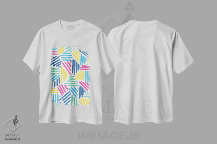 تیشرت سفید طرح دار راه راه نقاشانه I، آبستره اثر جسیکا ویبل | فروشگاه ایماژ