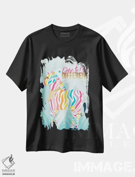 تیشرت مشکی طرح دار سافاری رنگین کمانی، هنر دیجیتال اثر جسیکا ویبل | فروشگاه ایماژ