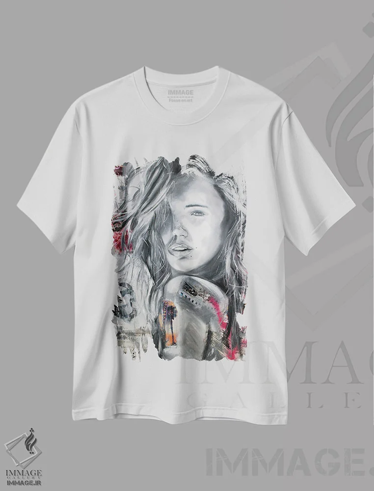 تیشرت سفید طرح دار بوسه خورشید، هنر فاخر معاصر اثر جیسون سوو | immage.ir