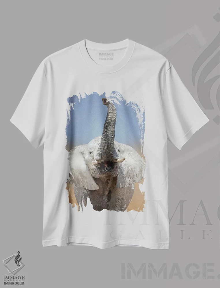 تیشرت سفید طرح دار پرتره فیل، مدیوم اثر یوهان سوانپوئل | فروشگاه ایماژ