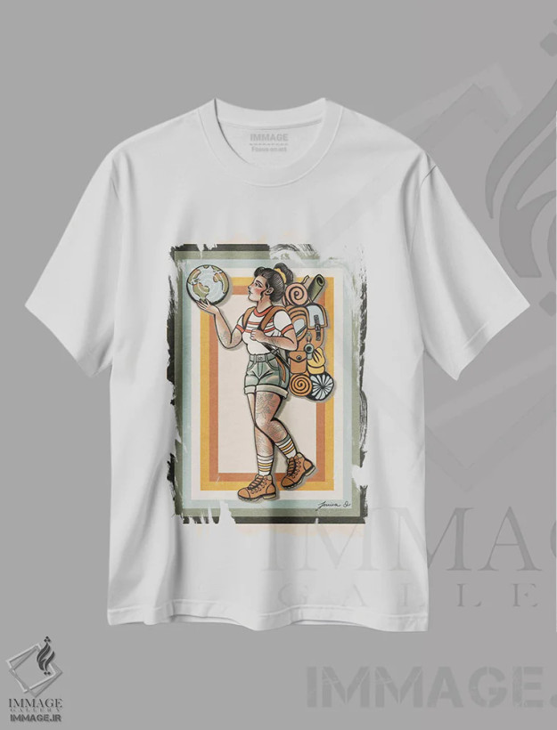تیشرت سفید طرح دار عشق سفر، دکوراسیون جایگزین اثر جسیکا اُ. | فروشگاه ایماژ