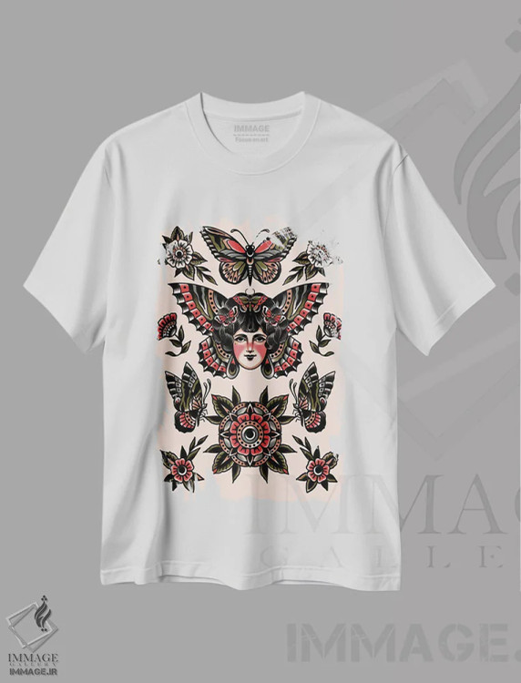تیشرت سفید طرح دار پروانه ها، دکوراسیون جایگزین اثر جسیکا اُ. | immage.ir