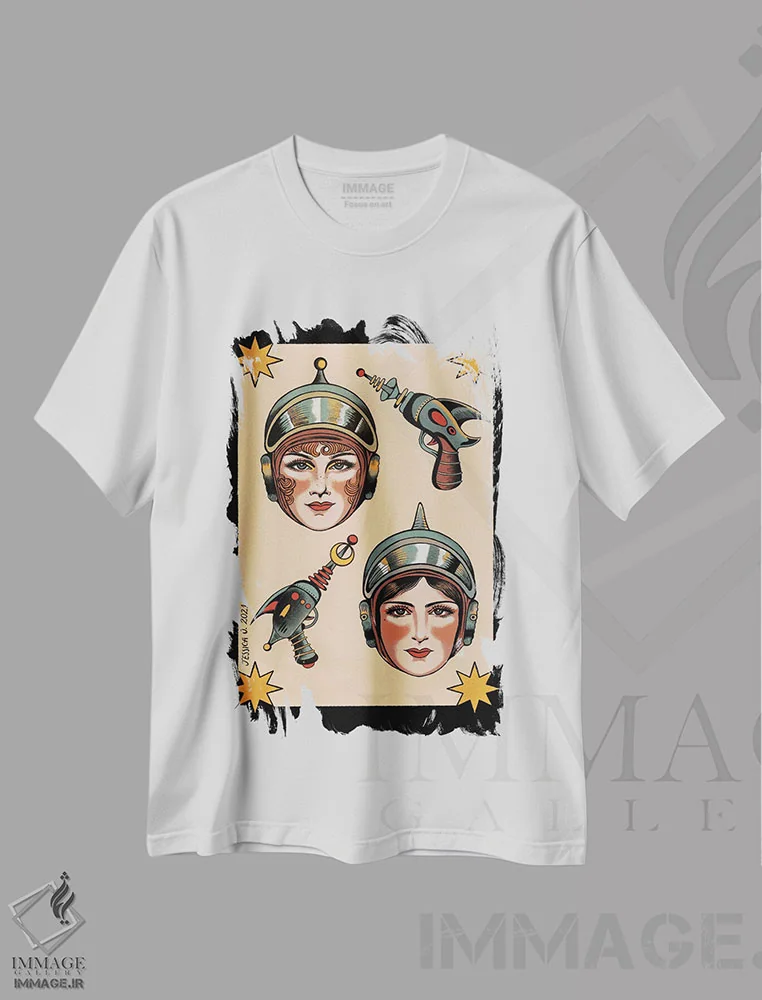 تیشرت سفید طرح دار جوجه های ستاره ای، دکوراسیون جایگزین اثر جسیکا اُ. | immage.ir