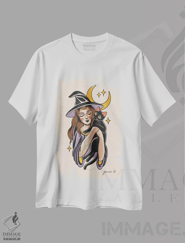 تیشرت سفید طرح دار جادوگر شیرین، دکوراسیون جایگزین اثر جسیکا اُ. | فروشگاه ایماژ