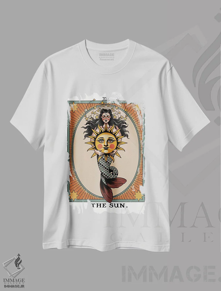 تیشرت سفید طرح دار خورشید، دکوراسیون جایگزین اثر جسیکا اُ. | immage.ir