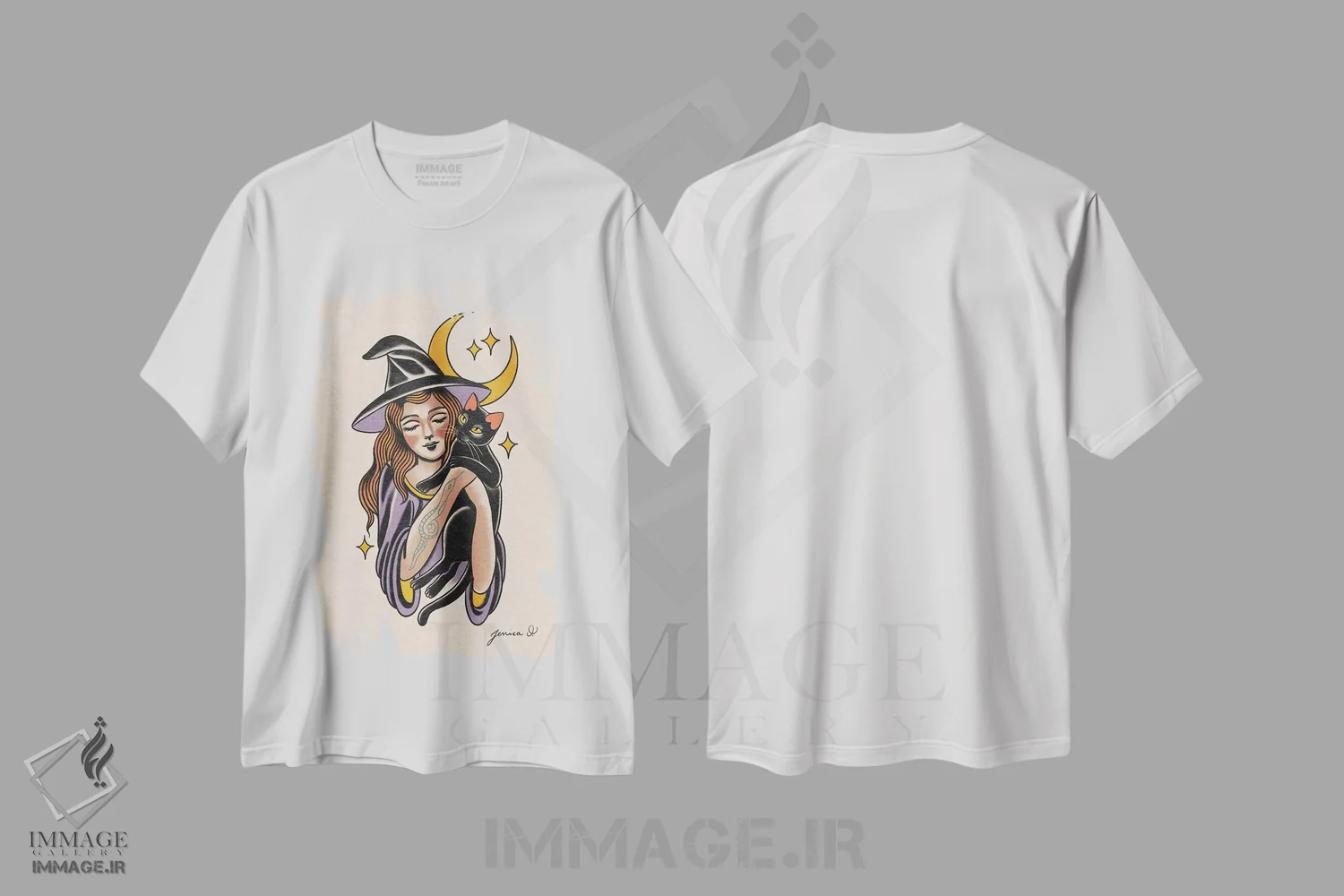 تیشرت سفید طرح دار جادوگر شیرین، دکوراسیون جایگزین اثر جسیکا اُ. | فروشگاه ایماژ