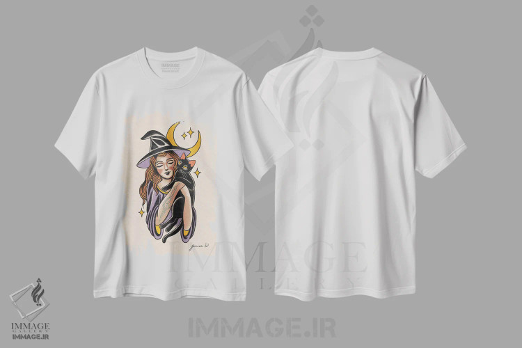 تیشرت سفید طرح دار جادوگر شیرین، دکوراسیون جایگزین اثر جسیکا اُ. | فروشگاه ایماژ