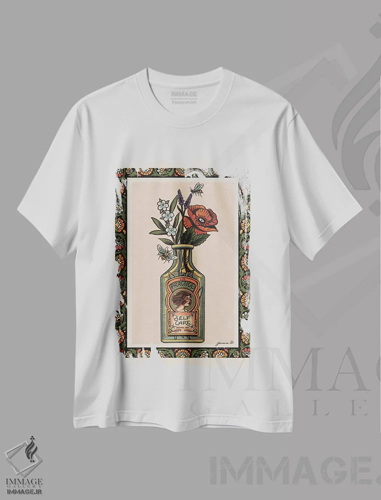 تیشرت سفید طرح دار مراقبت از خود، دکوراسیون جایگزین اثر جسیکا اُ. | immage.ir