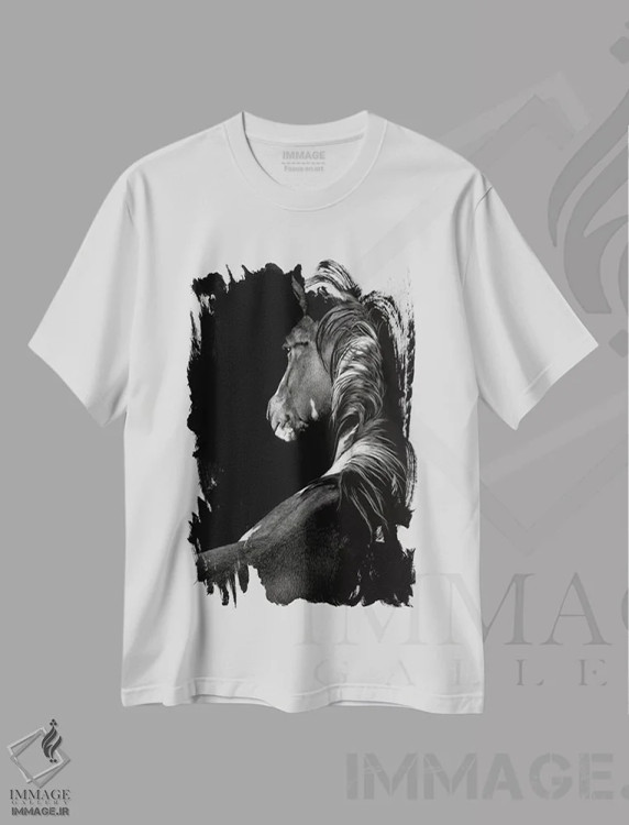 تیشرت سفید طرح دار آفتاب زده، هنر تزئینی سیاه و سفید اثر جولی تی. چاپمن | فروشگاه ایماژ