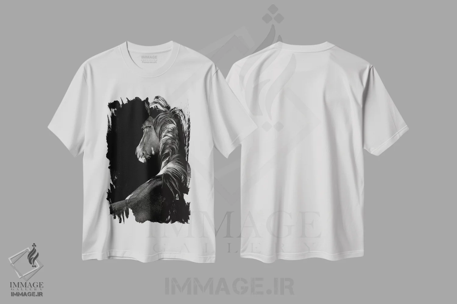 تیشرت سفید طرح دار آفتاب زده، هنر تزئینی سیاه و سفید اثر جولی تی. چاپمن | فروشگاه ایماژ