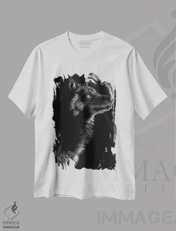 تیشرت سفید طرح دار گرگ ۲، هنر تزئینی سیاه و سفید اثر جولی تی. چاپمن | فروشگاه ایماژ