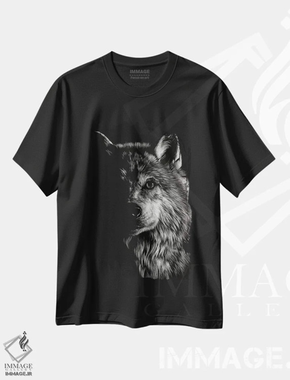 تیشرت مشکی طرح دار گرگ ۳، عکاسی سیاه و سفید اثر جولی تی. چاپمن | فروشگاه ایماژ