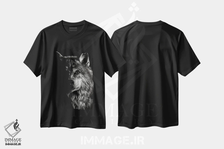 تیشرت مشکی طرح دار گرگ ۳، عکاسی سیاه و سفید اثر جولی تی. چاپمن | فروشگاه ایماژ