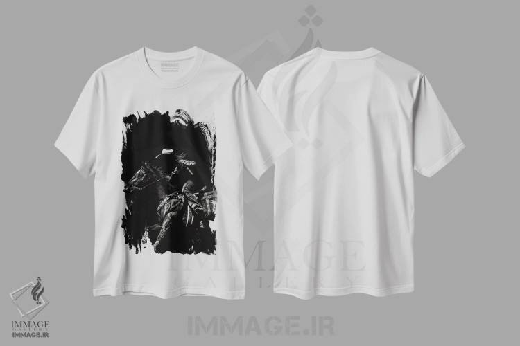 تیشرت سفید طرح دار رودئوی کنده کاری ۱، هنر تزئینی سیاه و سفید اثر جولی تی. چاپمن | فروشگاه ایماژ