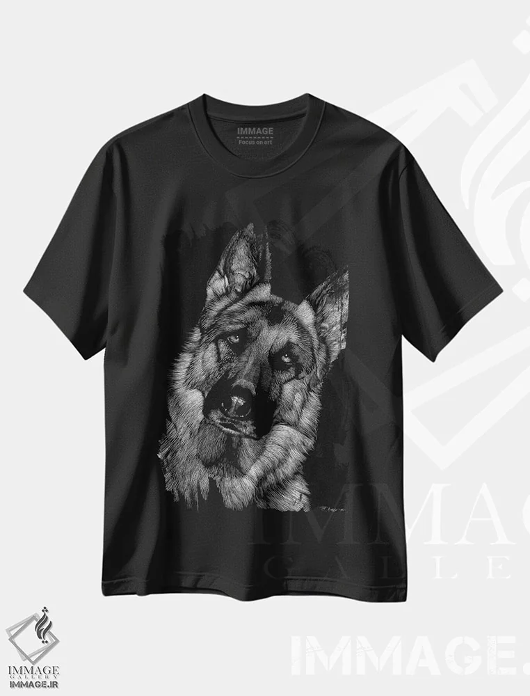 تیشرت مشکی طرح دار حکاکی سگ ها شماره ۲، هنر فاخر اثر جولی تی. چاپمن | فروشگاه ایماژ
