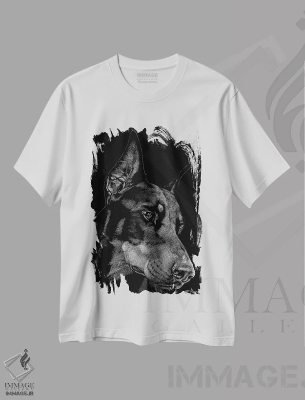 تیشرت سفید طرح دار حکاکی سگ ها شماره ۳، هنر فاخر اثر جولی تی. چاپمن | فروشگاه ایماژ