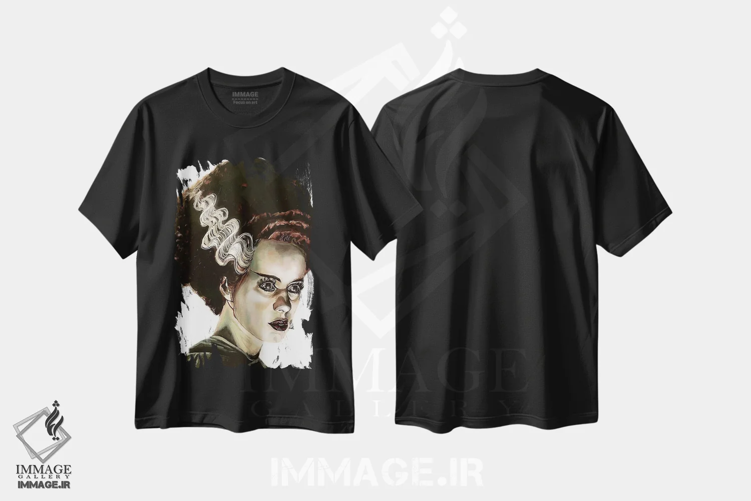 تیشرت مشکی طرح دار عروس فرانکشتاین، هنر فاخر معاصر اثر جوئل تِش | immage.ir