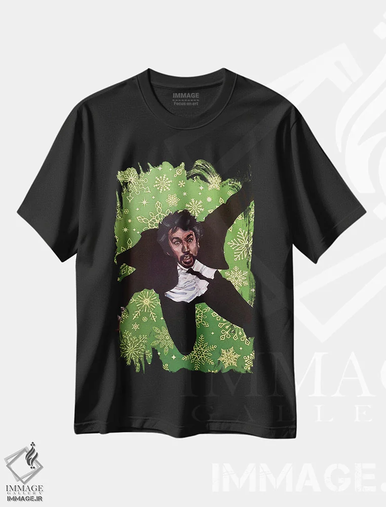 تیشرت مشکی طرح دار هانس کریسمس شماره ۱، هنر فاخر معاصر اثر جوئل تِش | immage.ir