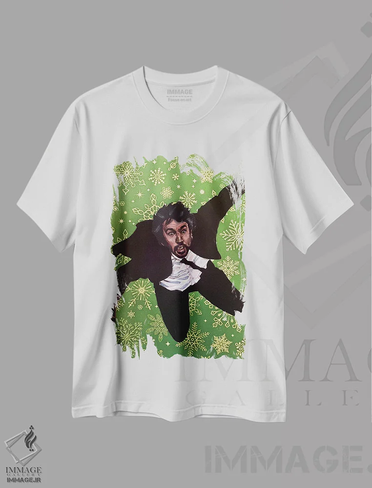 تیشرت سفید طرح دار هانس کریسمس شماره ۱، هنر فاخر معاصر اثر جوئل تِش | فروشگاه ایماژ