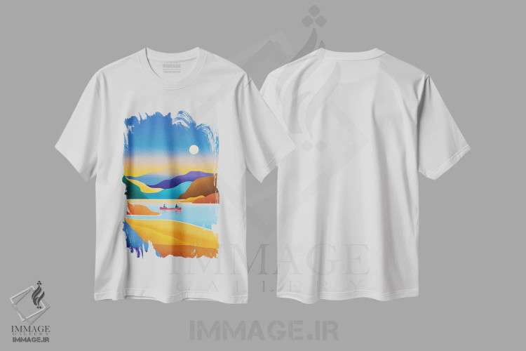 تیشرت سفید طرح دار پارو زدن در آرامش، تزئینی اثر استون کلاژز | فروشگاه ایماژ