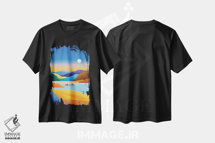 تیشرت مشکی طرح دار پارو زدن در آرامش، تزئینی اثر استون کلاژز | immage.ir