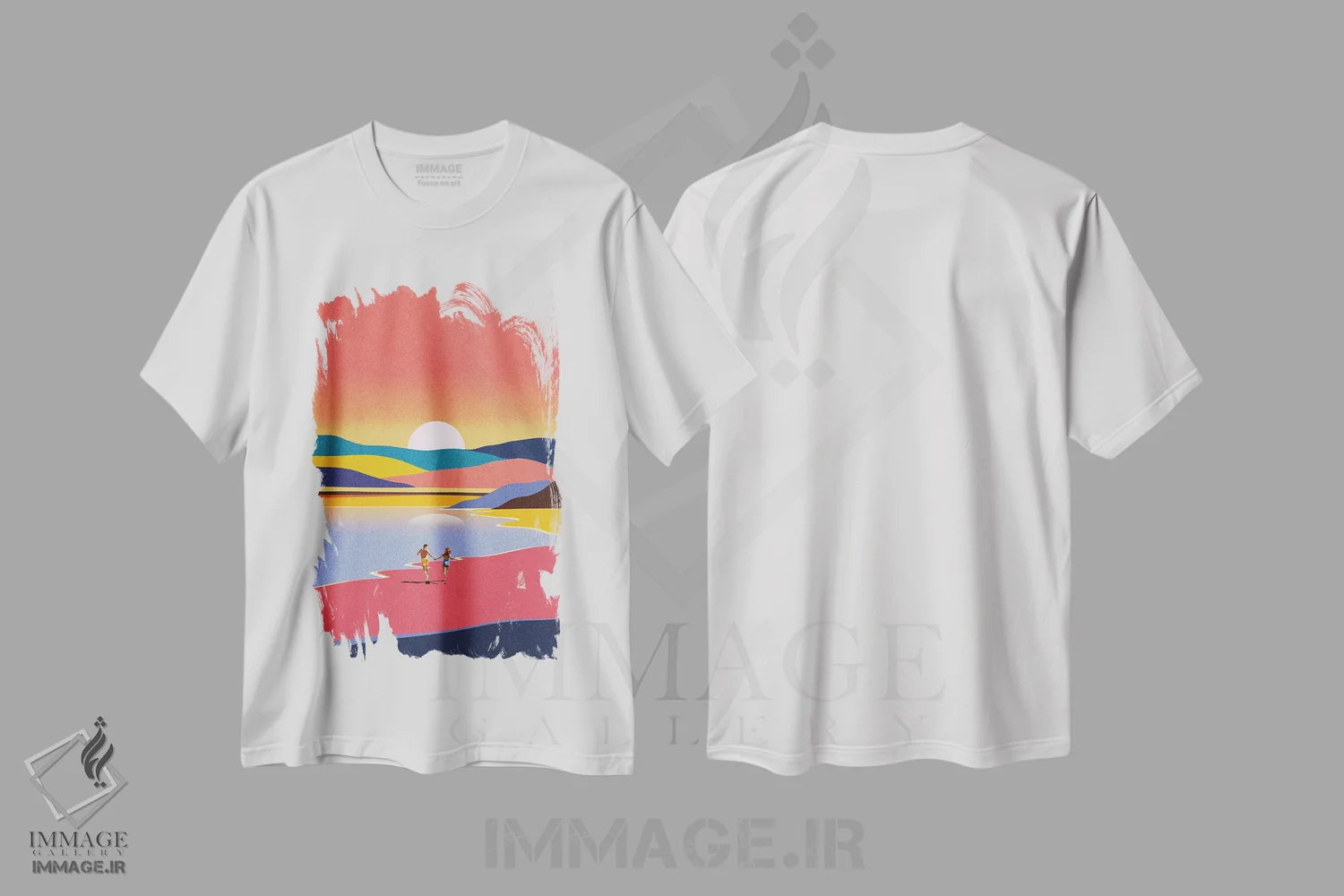 تیشرت سفید طرح دار فرار در غروب آفتاب، تزئینی اثر استون کلاژز | فروشگاه ایماژ