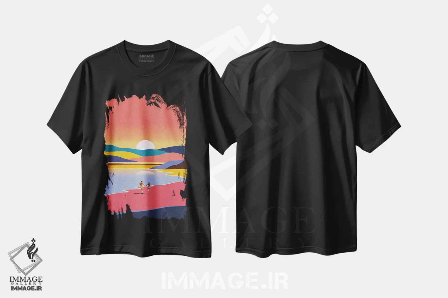 تیشرت مشکی طرح دار فرار در غروب آفتاب، تزئینی اثر استون کلاژز | immage.ir