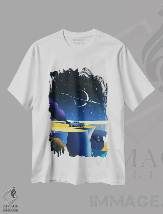 تیشرت سفید طرح دار ورود آسمانی، تزئینی اثر استون کلاژز | immage.ir