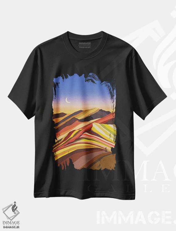 تیشرت مشکی طرح دار زمین رنگ پاستلی، تزئینی اثر استون کلاژز | فروشگاه ایماژ