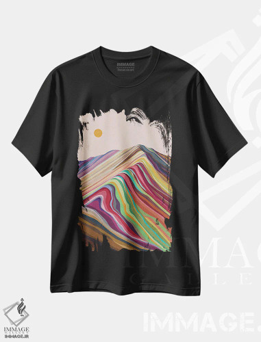 تیشرت مشکی طرح دار رنگ های طبیعت، تزئینی اثر استون کلاژز | فروشگاه ایماژ