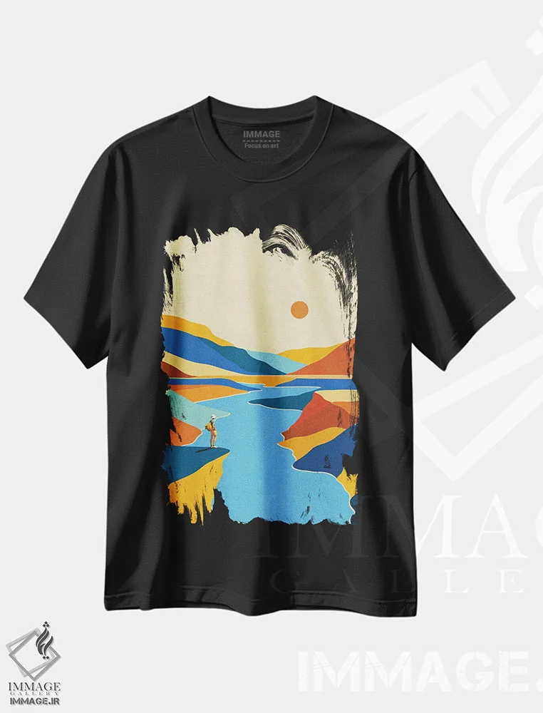 تیشرت مشکی طرح دار منظره آرامش بخش، تزئینی اثر استون کلاژز | immage.ir