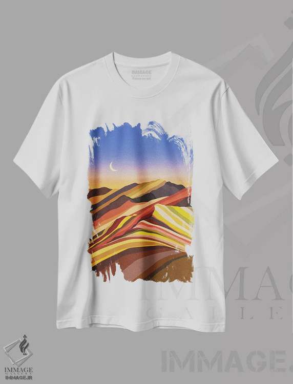 تیشرت سفید طرح دار زمین رنگ پاستلی، تزئینی اثر استون کلاژز | immage.ir