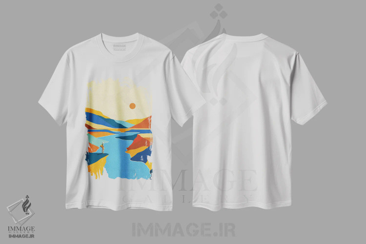 تیشرت سفید طرح دار منظره آرامش بخش، تزئینی اثر استون کلاژز | فروشگاه ایماژ