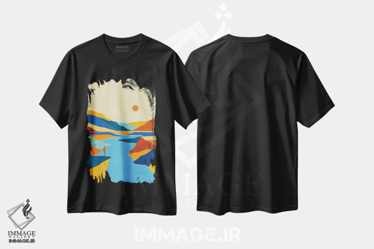 تیشرت مشکی طرح دار منظره آرامش بخش، تزئینی اثر استون کلاژز | immage.ir