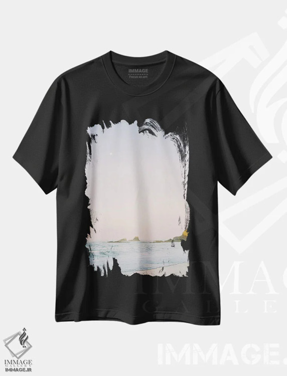 تیشرت مشکی طرح دار طلوع آفتاب در ساحل غربی، مدیوم اثر جاستین میلتون | فروشگاه ایماژ